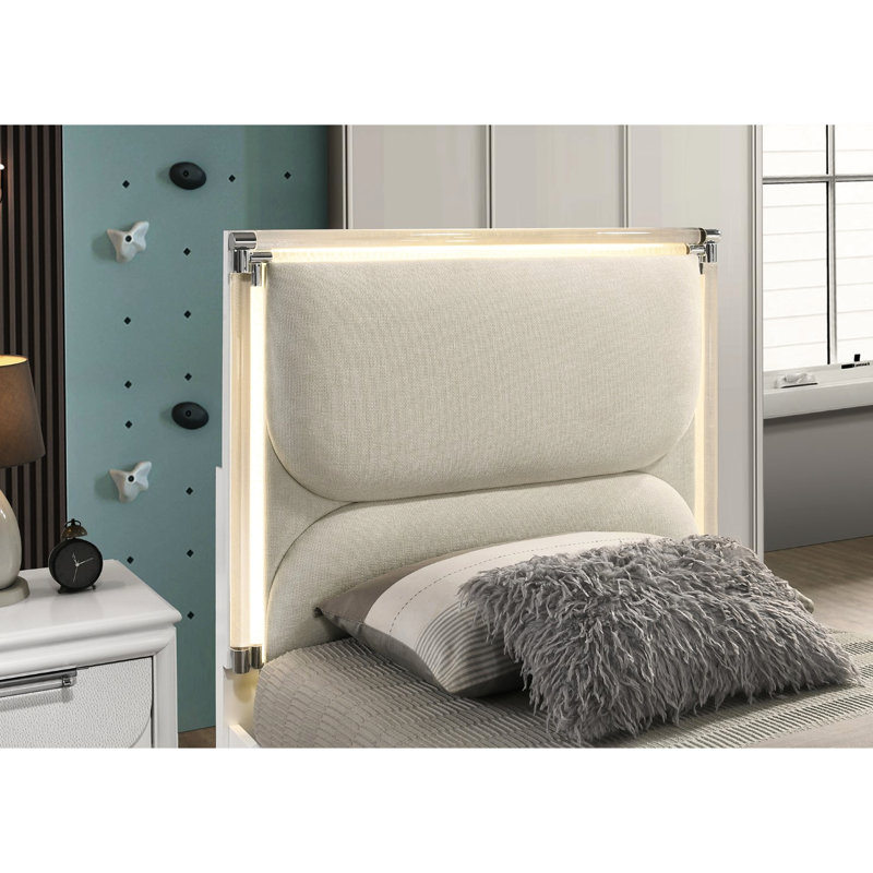 Cadre de lit contemporain blanc perle avec DEL, lit gigogne et panneaux pour la transformation de la chambre à coucher, blanc, cadre de lit, lit gigogne, panneaux, superbe décor