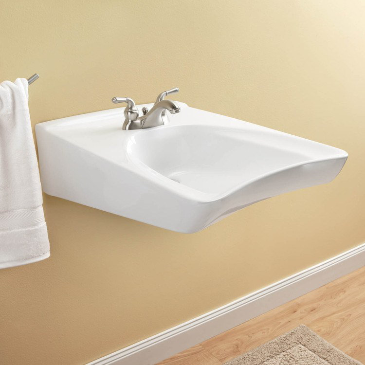 Commercial Vitreous China U-Shaped Bathroom Sink, Cotton, 11" Centers, Sedona Beige
