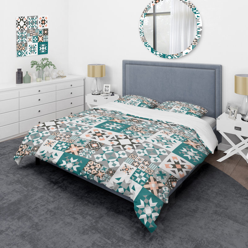 Multicolore carré patchwork - ensemble de housse de couette abstrait - microfibre de polyester