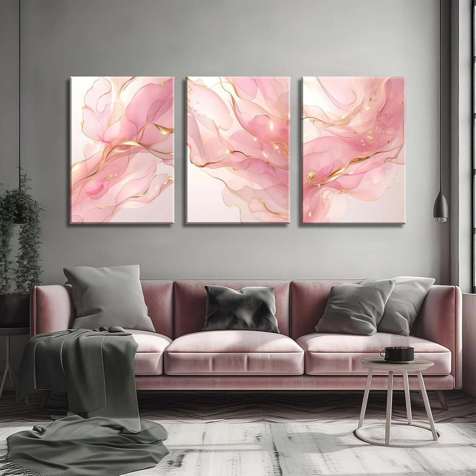 Mercer41 Pink Marble Abstract Canvas Wall Art Pink And Gold Abstract ...