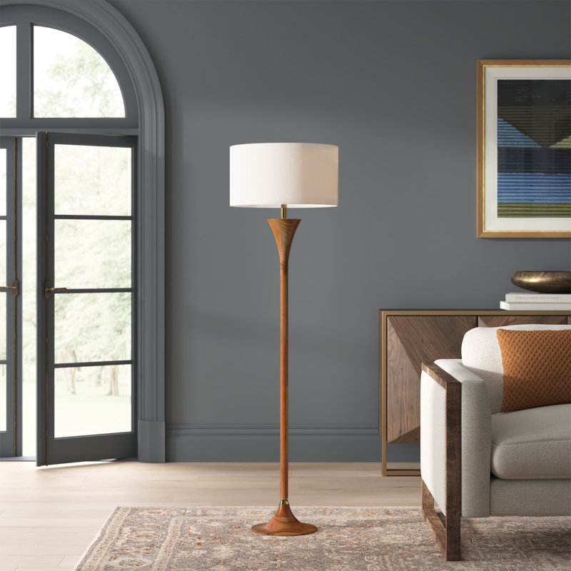 Remmy 60'' Traditional Floor Lamp, Natural/Antique Brass