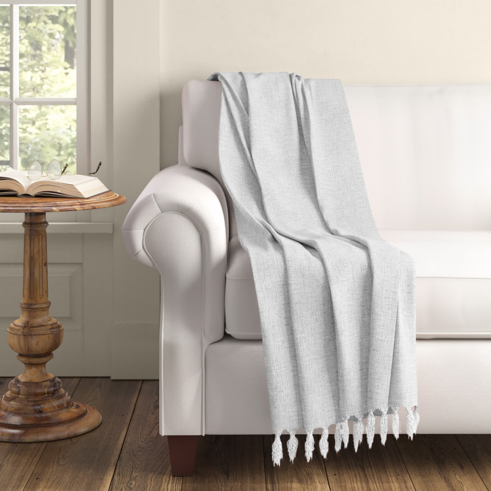 Nicholas Linen Throw Blanket, Gray