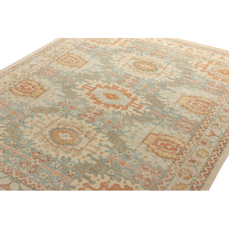 Distressed Homage Hand Knotted Wool Geometric Area Rug, Rectangle 12' x 16'