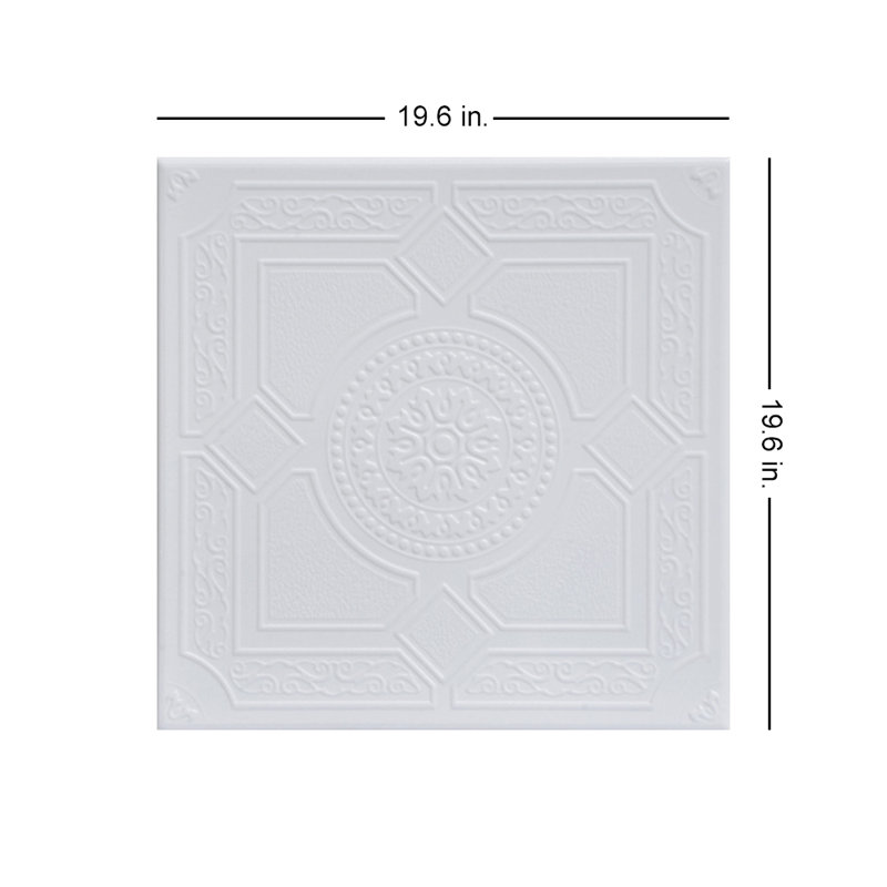 Tuile de plafond en polystyrène à coller 1,6 pi x 1,6 pi Kensington Gardens, Blanc ultra pur