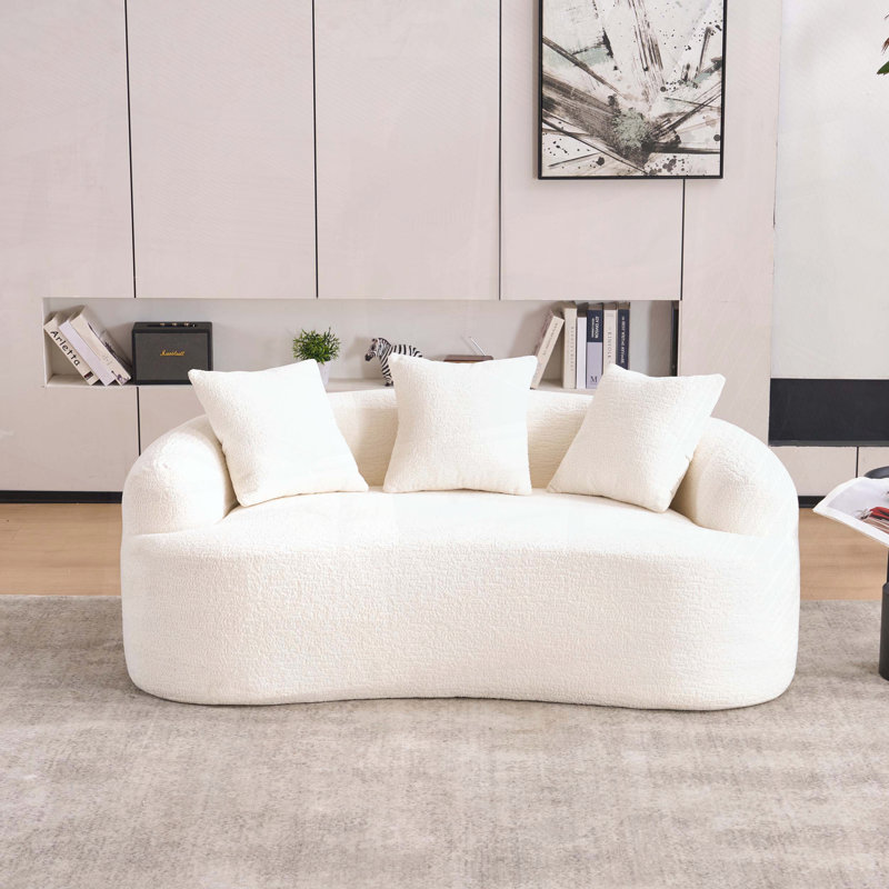 Boneless Curved Loveseat with 3 Pillows, White