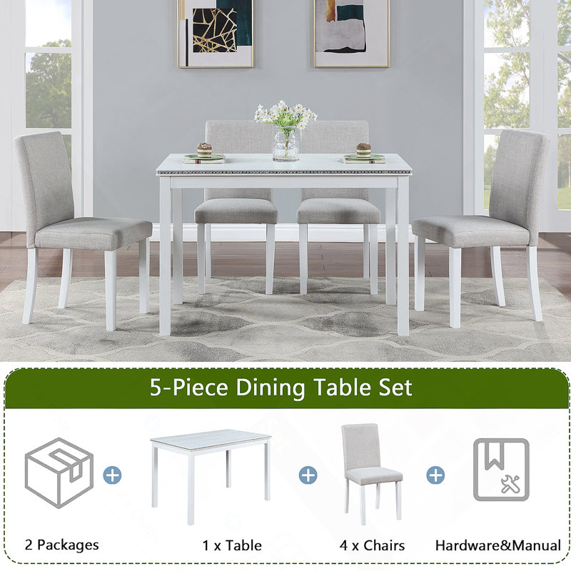 5 Piece Wooden Dining Table Set, Kitchen Table Set With A Table, Wooden Dining Room Table
