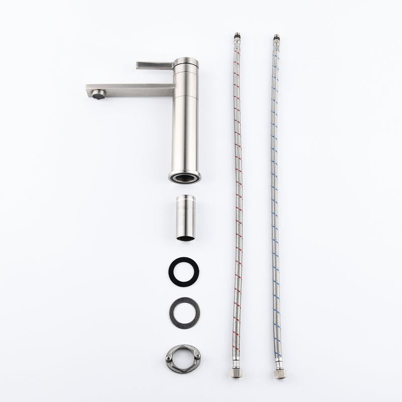 Robinet pour salle de bain à poignée simple en nickel brossé - Acier inoxydable, réglage facile de la température, lavabo à poignée fascinant, résistant à la saleté, apparence élégante