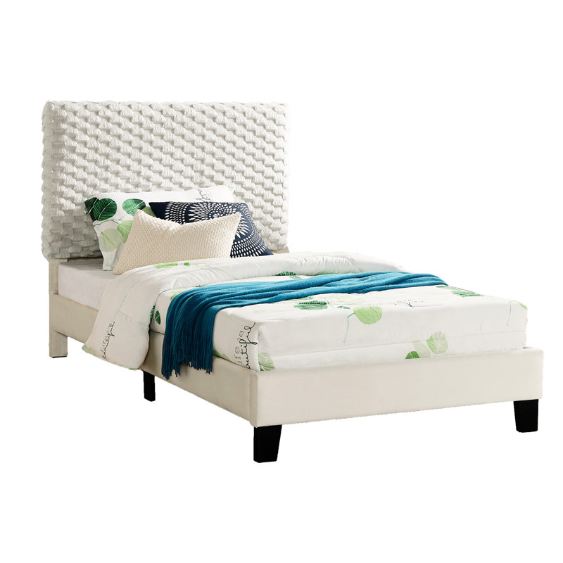 Lit 3D tapissier en blanc - Tête de lit réglable en hauteur confortable et relaxante sans sommier, Lit simple