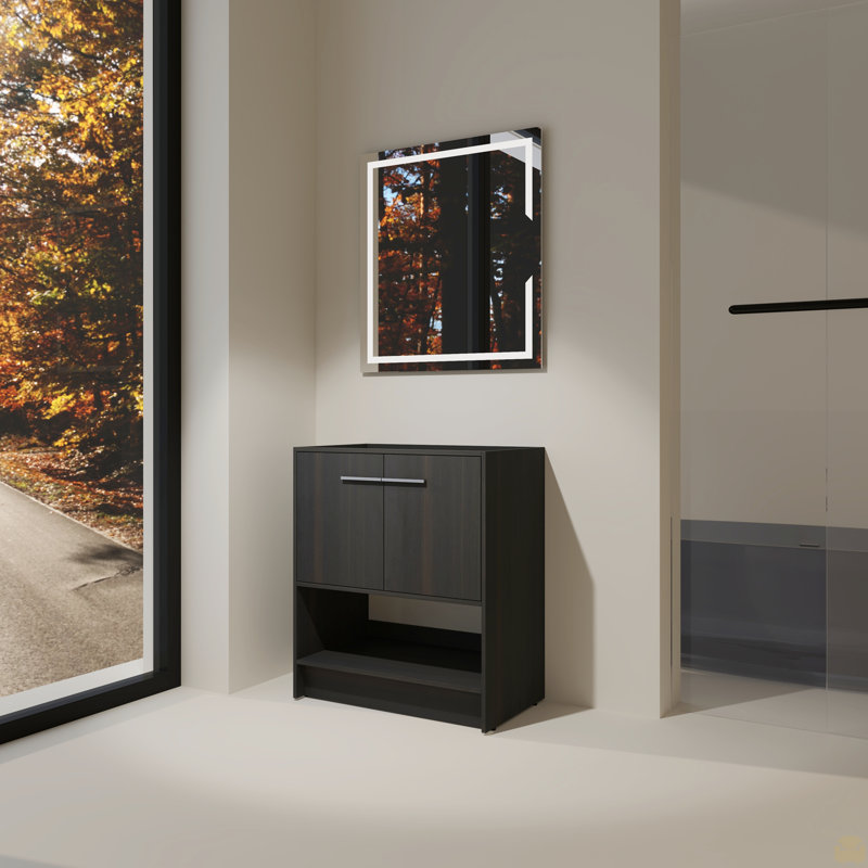 Meuble-lavabo sur pied 30 po, 2 portes, meuble-lavabo sur pied autoportant, contreplaqué (excluant l'évier), Noir, 29"
