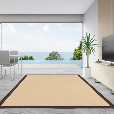 Tapis berbère beige clair fait à la main avec bordure en coton brun fabriqué à la main Nannette