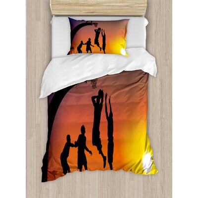 Boys Playing Basketball at Sunset Horizon Sky Dramatic Scene Duvet Cover Set -  Ambesonne, nev_37281_twin