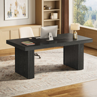 63" Executive Desk, Large Office Computer Desk with Sturdy Pedestal by Ebern Designs