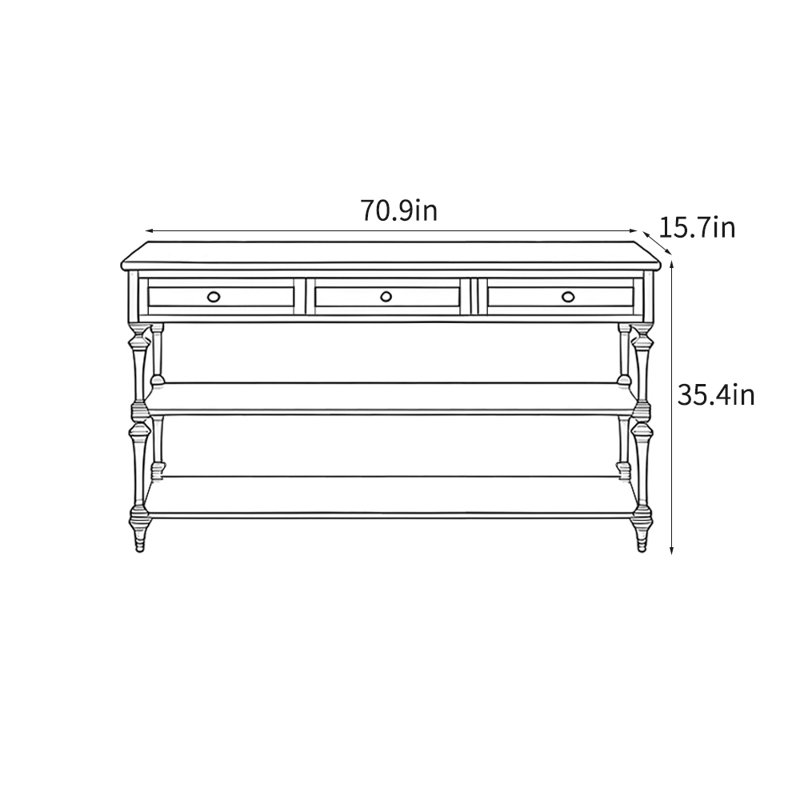 Console rétro de style français, H 35,4 po x l 70,9 po x P 15,7 po