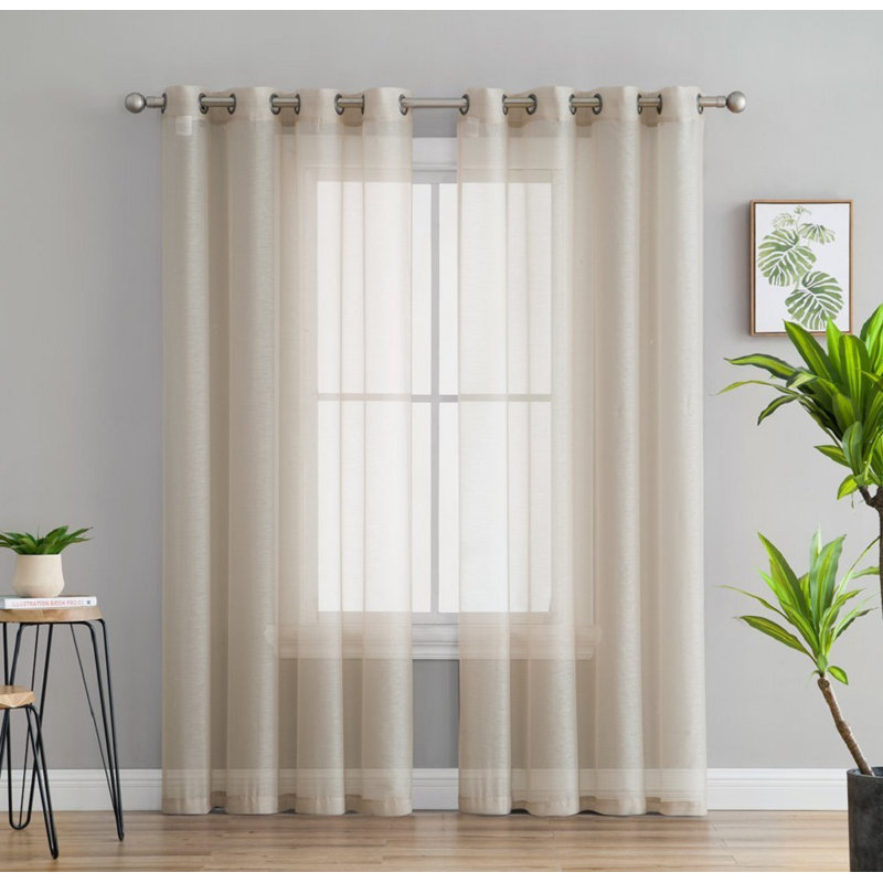 Carmille Semi-Sheer Grommet Curtain Panels, 54" W x 84" L, Beige