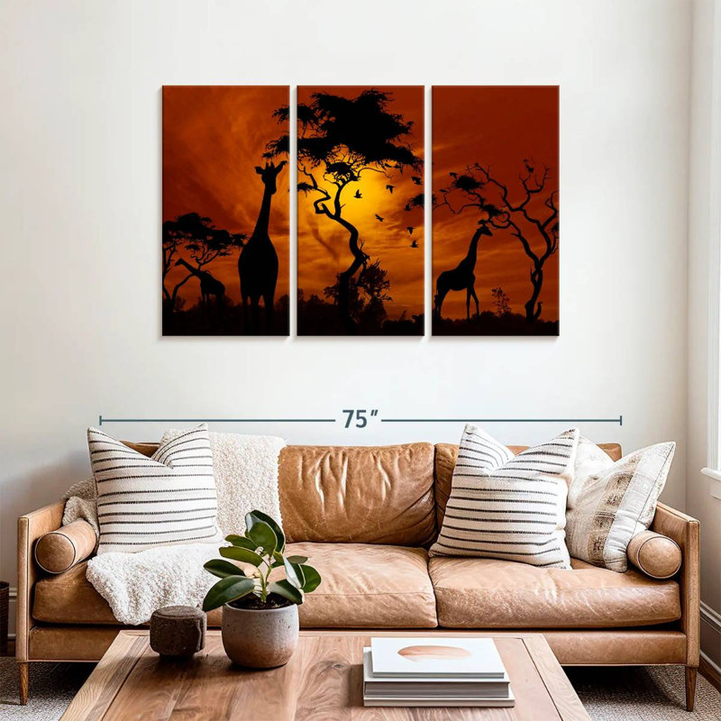 Silhouette de girafes d'Afrique, H 36 po x l 57 po