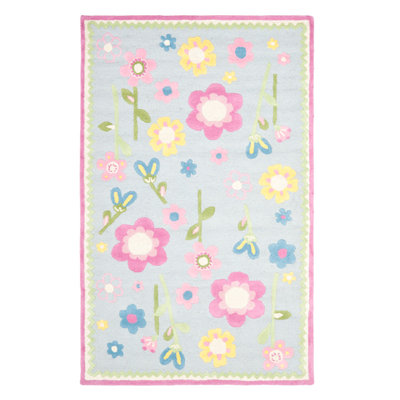 Tapis bleu en laine / coton touffeté à la main Claro