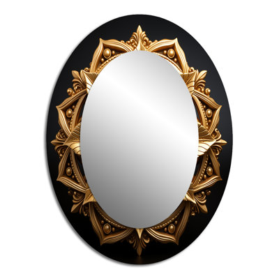 Gilded Circles Mandala In Gold II - Geometric Oval Decorative Mirror On Metal