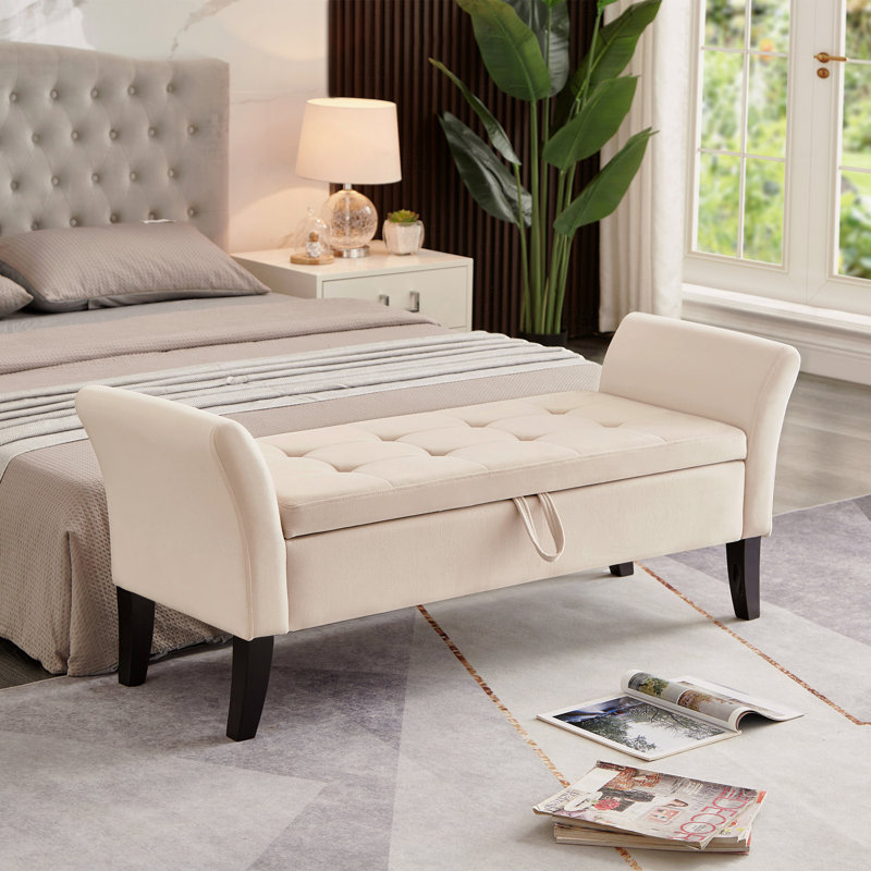 Banc de lit 51,5 po avec fonction de rangement, Beige