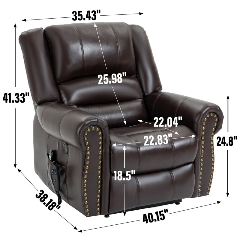 Power Lift Recliner Chair Heat Massage Dual Motor Infinite Position Up To 350 LBS, Faux Leather, Heavy Duty Motion Mechanism With USB Ports
