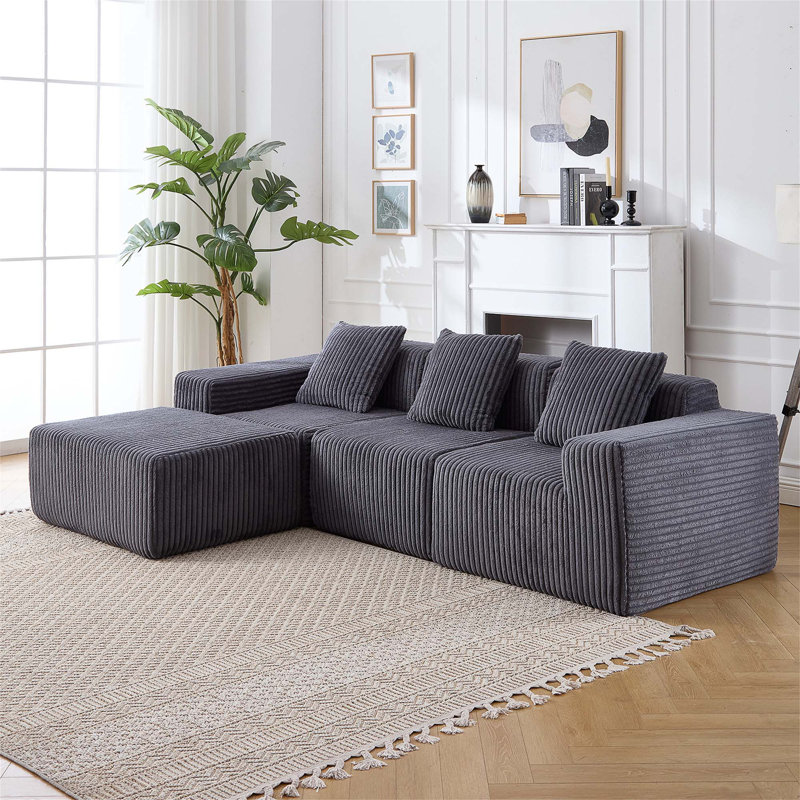Upholstered Cloud Couch Deep Seats Right - Facing Chaise, Dark Grey Fabric