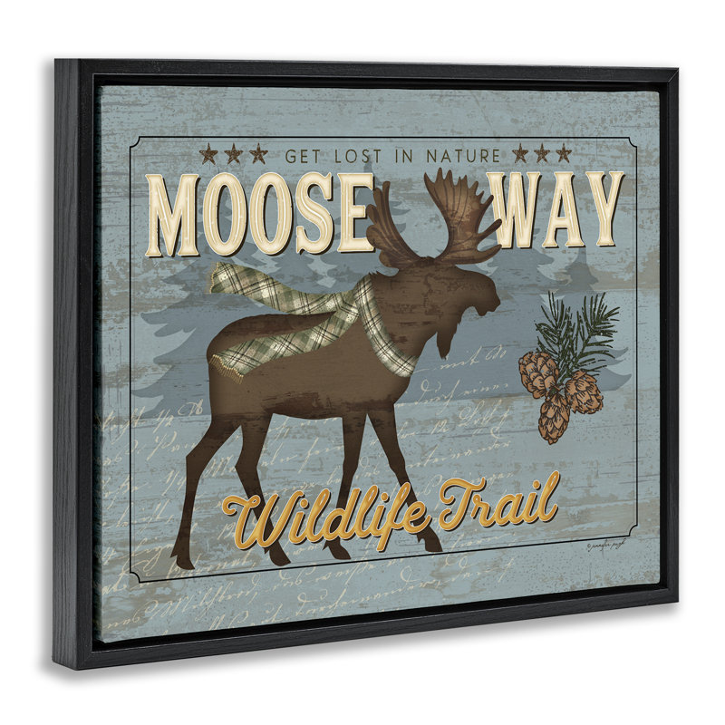 Art mural sur toile Moose Way Wildlife Trail, design par Jennifer Pugh, Cadre flottant noir de jais, H 17 po x l 21 po