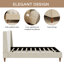 Lit plateforme tapissier moderne en velours beige avec tête de lit à oreilles et pieds en bois de noyer, sans sommier tapissier, grand (ancien SKU: BS701P276843C)