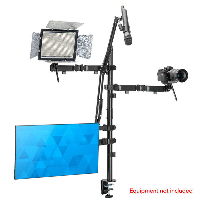 Black Steel Multi-Arm Desktop Streaming Mount with Mic Holder