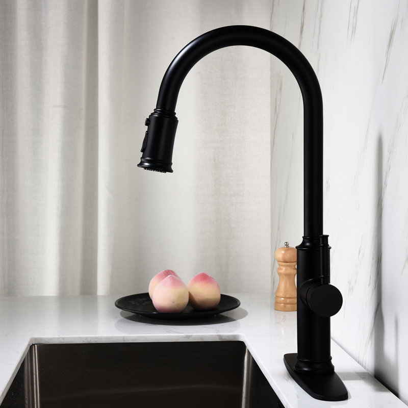 Matte Black Stainless Steel Pull Out Kitchen Faucet With 360 Rotating High Nozzle, Single Lever For Water Control, Rust Finish, Aerators A Soft And Splash- Experience Featuring , Management,