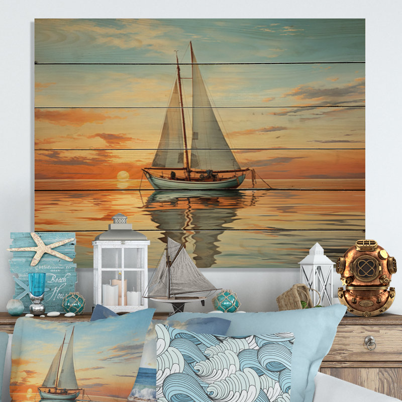 Voilier Nebeker, rythmique, réflexions I sur bois, H 24 po x l 32 po x P 0,78 po