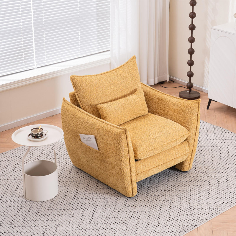 Chaise de salle à manger angulaire jaune avec siège en chenille, vaste espace pour les jambes, idéal pour les cafés, assemblage rapide, conception à angle vif moderne, soutien ergonomique, installation peu encombrante