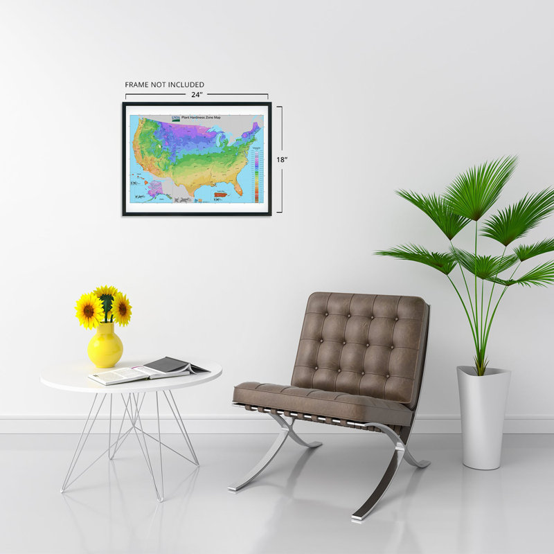 Carte de zone de rusticité des plantes de l'USDA de 2012 sur papier, H 18 po x l 24 po x P 0,01 po