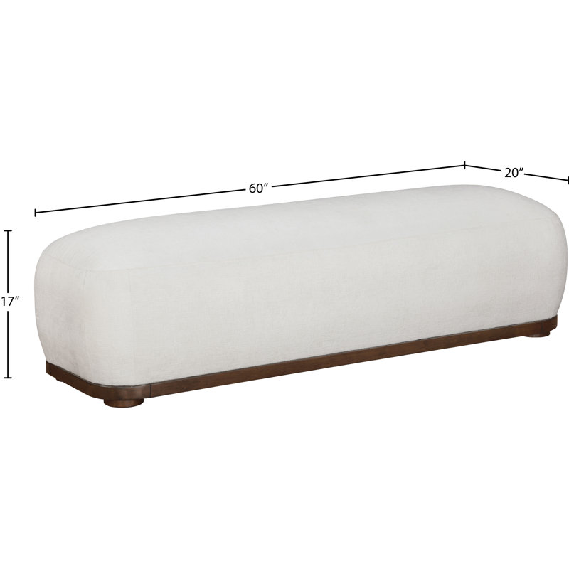 Banc en tissu Calum Chenille, Tissu chenille crème, Noyer