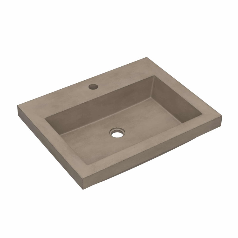 Lavabo de salle de bain rectangulaire encastré en béton 24 po en terre - trou de robinet simple, Terre