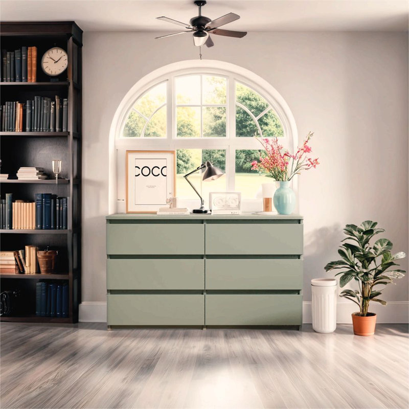 Green 6-Drawer Modern Wood Dresser