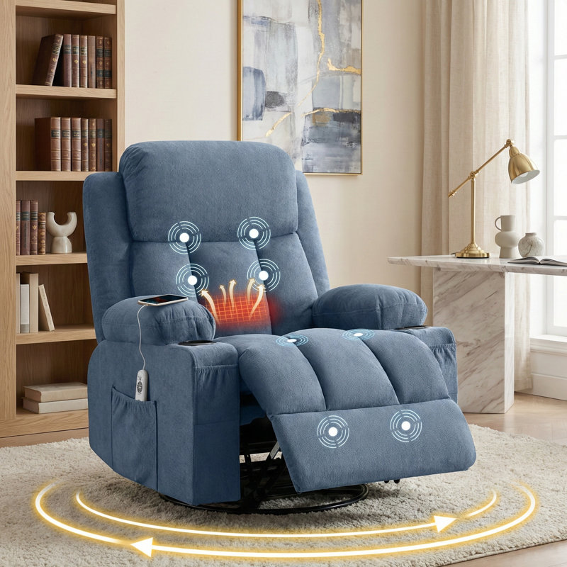 Fauteuil inclinable surdimensionné avec chaleur et massage, Bleu