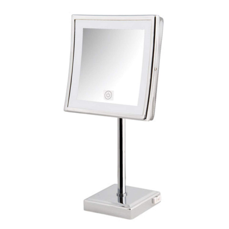 Orren Ellis 98E47A5096614F2D987E456B59C38FA3 8.5" X 8.5" LED Lighted Table Top Mirror, Chrome