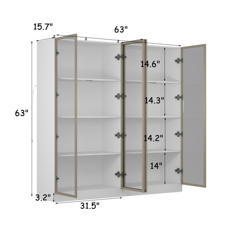 Vitrine à 4 portes en verre avec lumière DEL ajustable Ouimé, Blanc