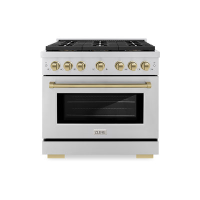 ZLINE Autograph 36 po. Cuisinière à gaz avec plaque de cuisson 6 brûleurs DuoPro et accents bronze champagne