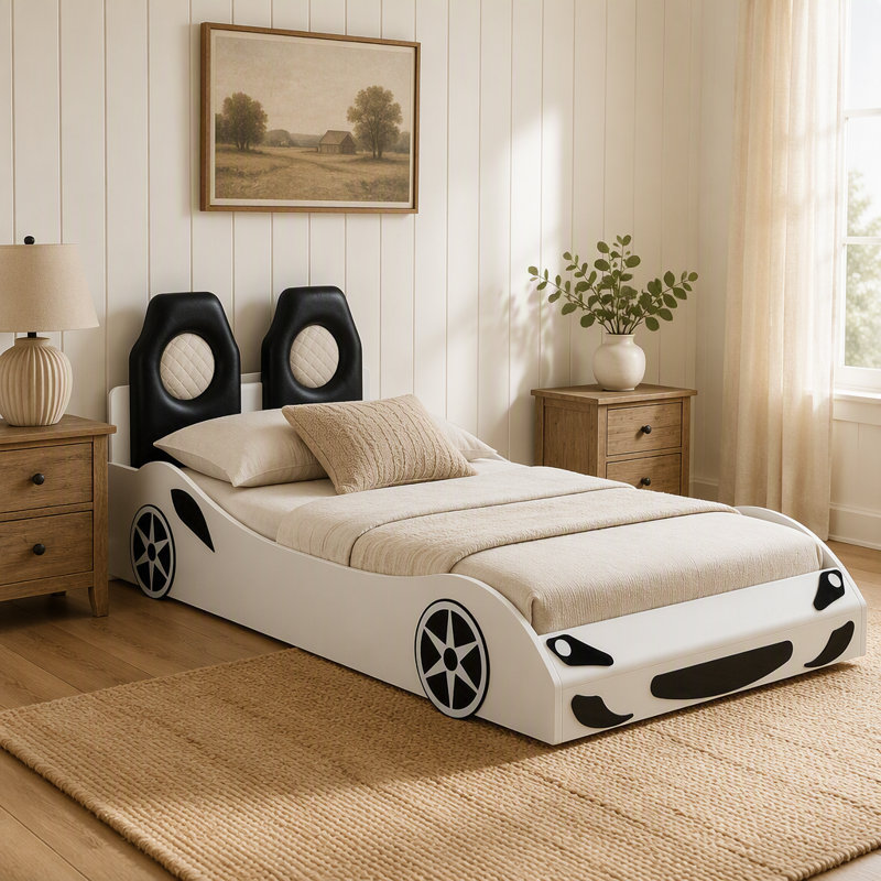Lit plateforme Wood, Blanc