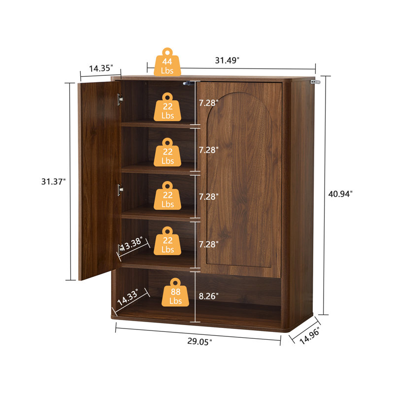 15 Pair Shoe Storage Cabinet, Walnut
