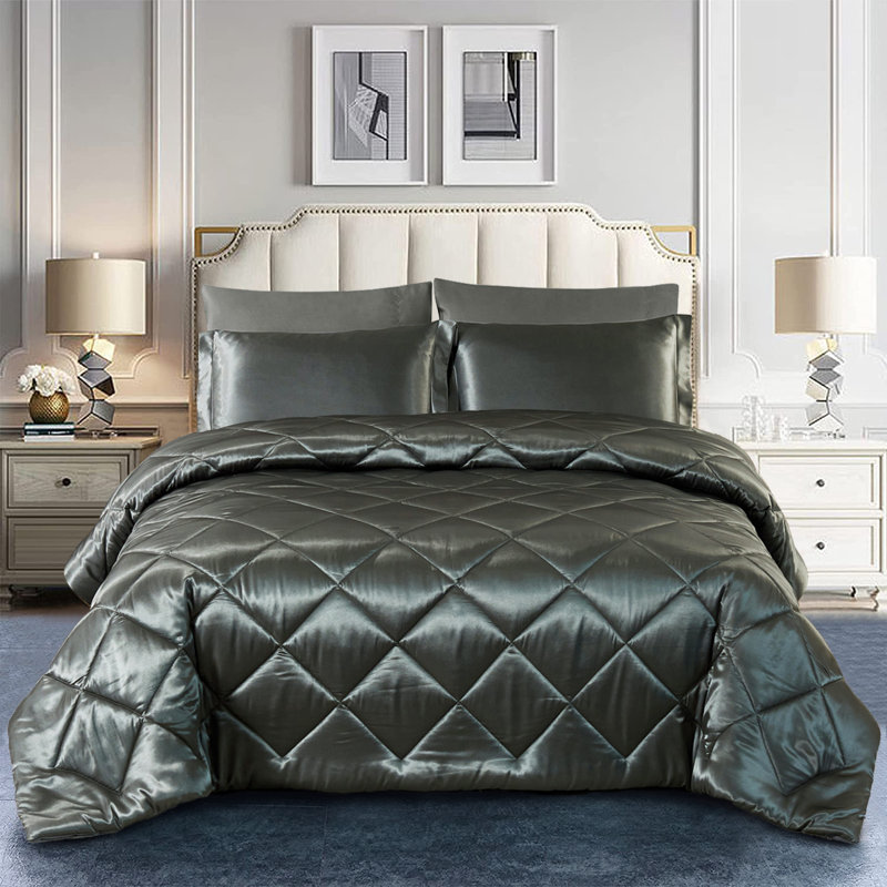 Channel Comforter, Queen Comforter + 8 Additional Pieces, Dark Gray