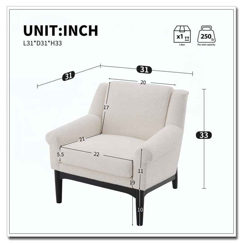 Chaise d'appoint moderne avec accoudoirs évasés, Beige