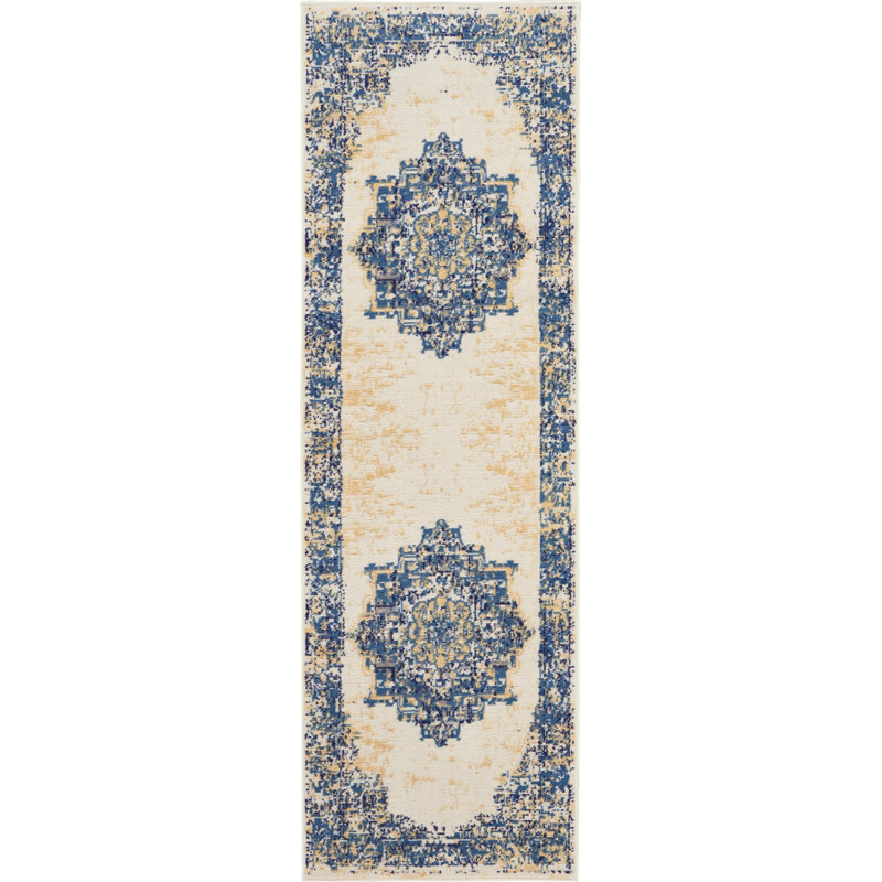 Burnie Oriental Blue/Ivory Area Rug, Runner 2'3" x 7'6"