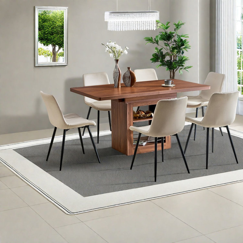 Ensemble de table de salle à manger extensible en MDF noyer, style moderne avec rangement pour la maison et le bureau