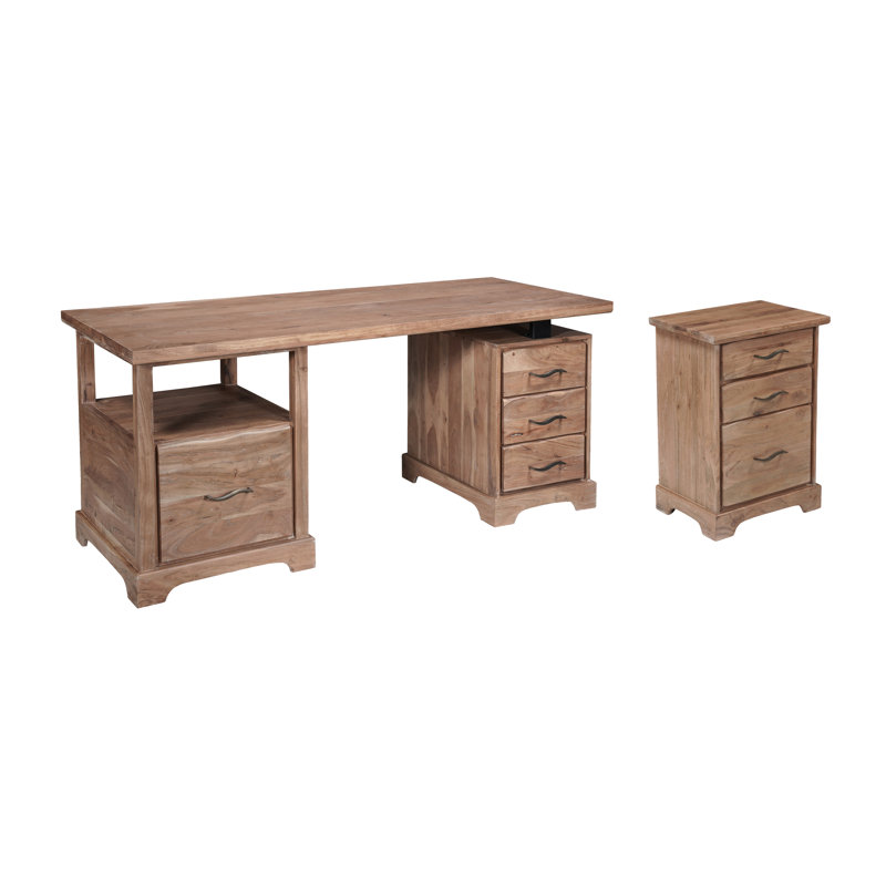 Bureau rectangulaire Chaliyah en bois d'acacia massif, 173 cm, avec tiroir à dossiers suspendus, Oak Wood