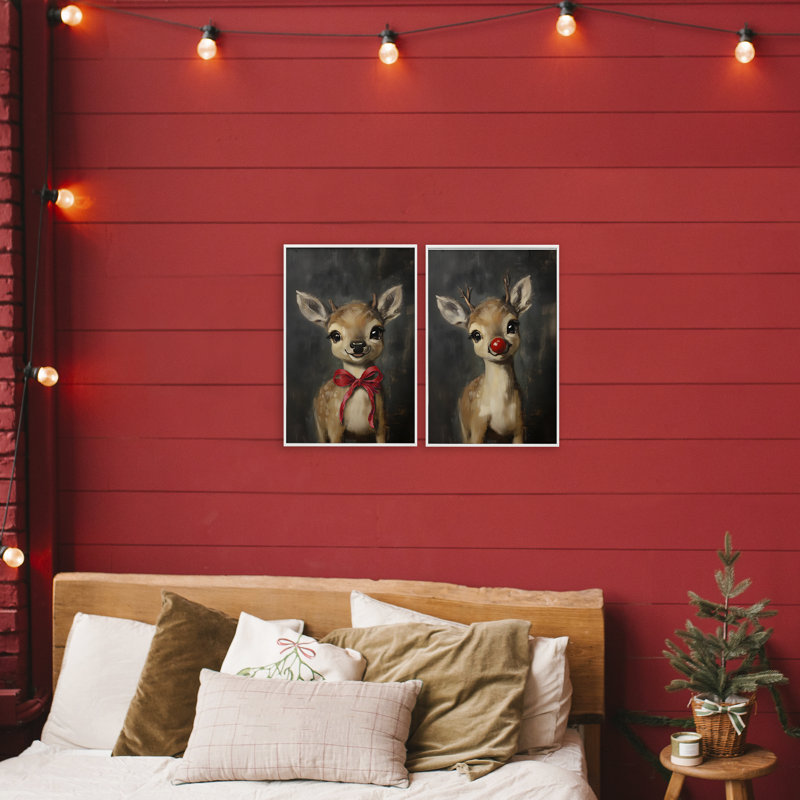 Ensemble de 2 giclées encadrées par Baby Reindeer Char Charers, par Lettré et doublé, H 24 po x l 16 po