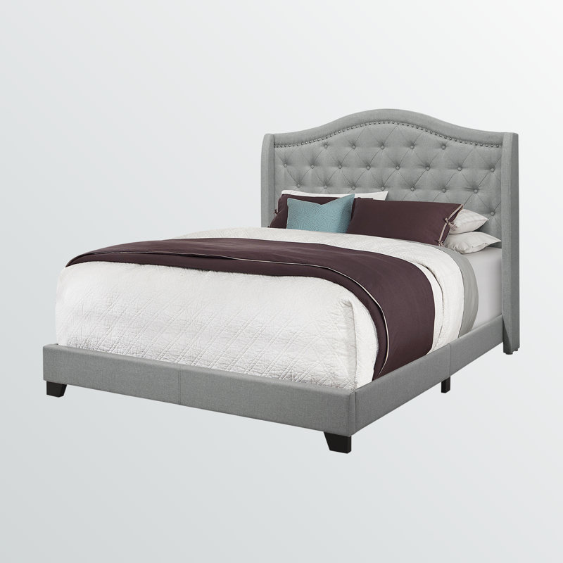 Grand lit transitionnel Daru en velours gris, H 56,36 po x l 66,29 po x L 87,38 po