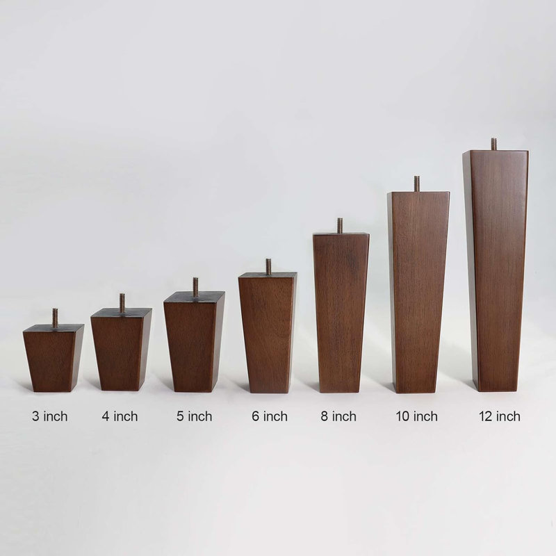Pieds de meubles en bois massif avec plaques de montage en métal, ensemble de 4, pieds de remplacement durables et élégants pour canapé, canapé, armoire, banc et lit