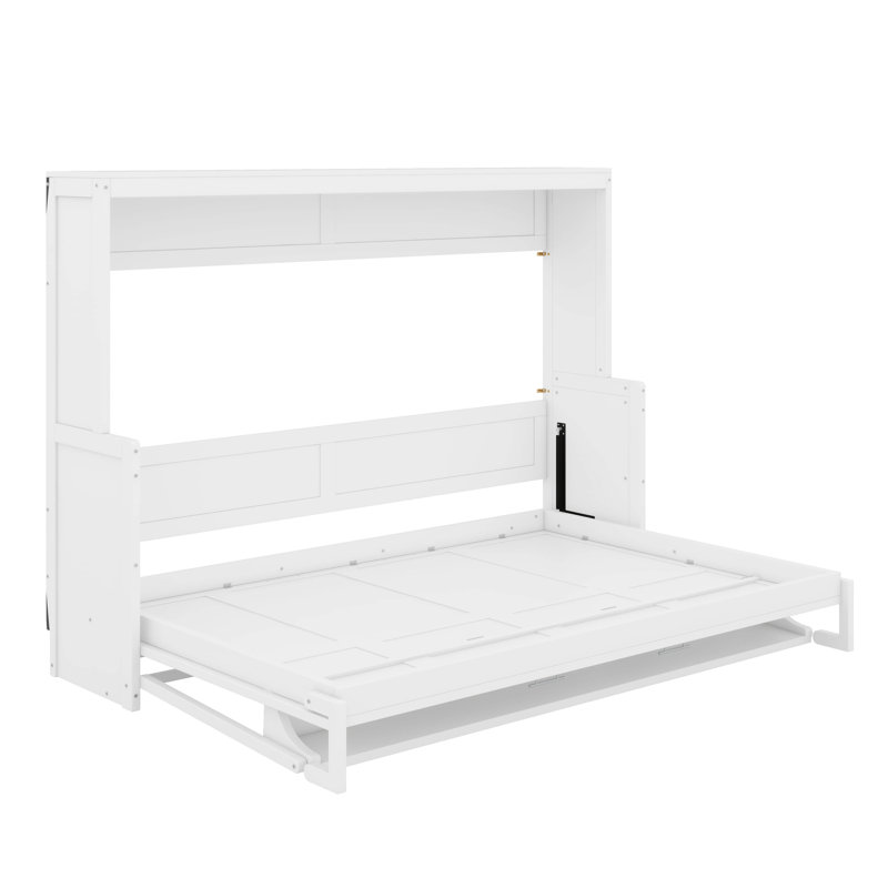 Lit escamotable avec élévateur hydraulique et bureau, Blanc, Double