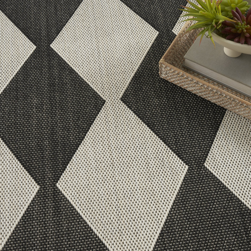 Tapis intérieur / extérieur rectangulaire Positano, Rectangle de 10 pi x 14 pi, Noir